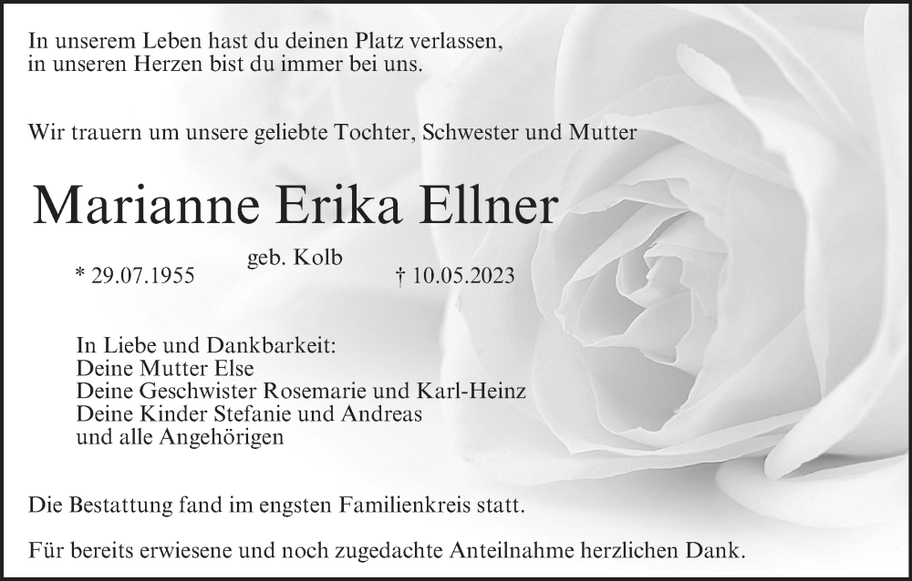  Traueranzeige für Marianne Erika Ellner vom 17.06.2023 aus MGO
