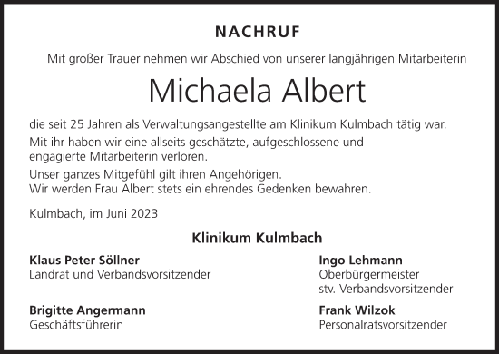Anzeige von Michaela Albert von MGO