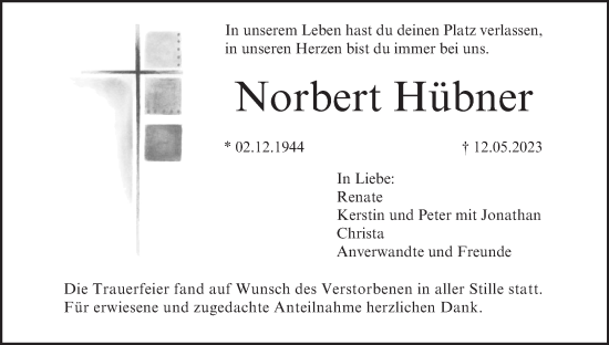Anzeige von Norbert Hübner von MGO