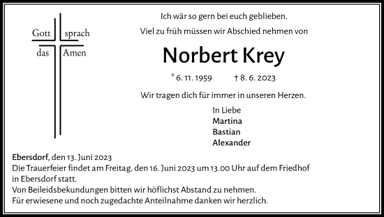 Anzeige von Norbert Krey von MGO