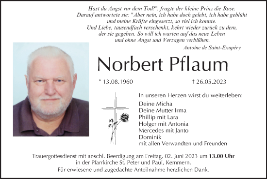 Anzeige von Norbert Pflaum von MGO