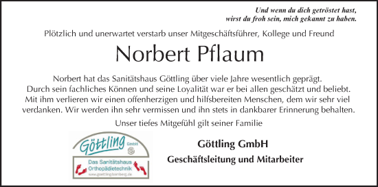 Anzeige von Norbert Pflaum von MGO