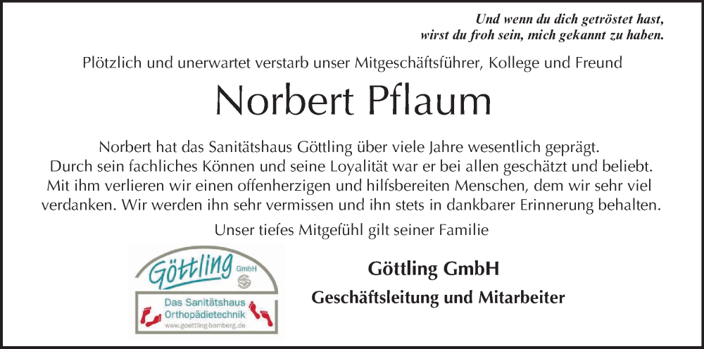  Traueranzeige für Norbert Pflaum vom 03.06.2023 aus MGO