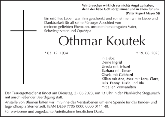 Anzeige von Othmar Koutek von MGO