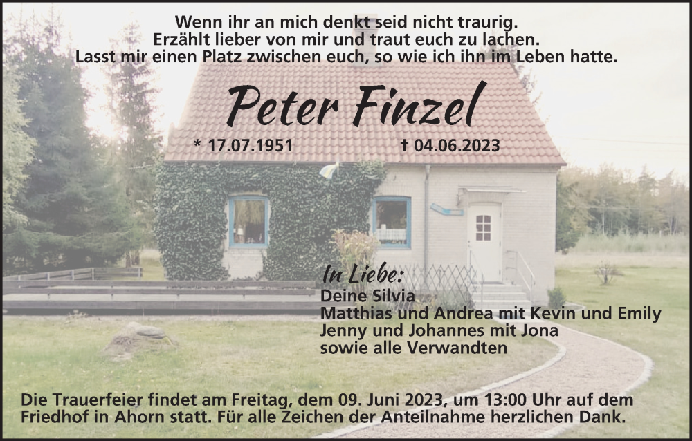  Traueranzeige für Peter Finzel vom 07.06.2023 aus MGO