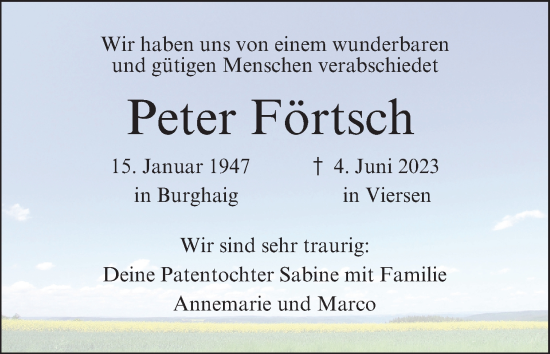 Anzeige von Peter Förtsch von MGO