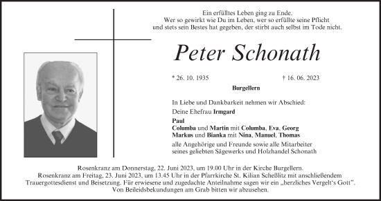 Anzeige von Peter Schonath von MGO