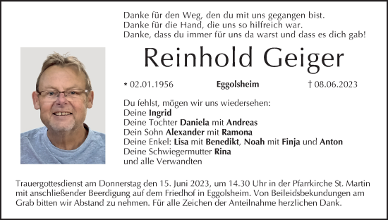 Anzeige von Reinhold Geiger von MGO
