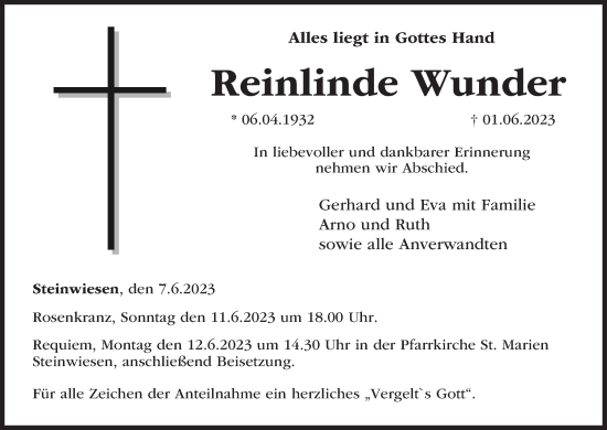 Anzeige von Reinlinde Wunder von MGO