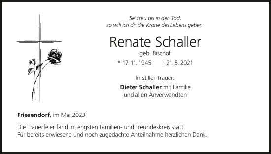 Anzeige von Renate Schaller von MGO