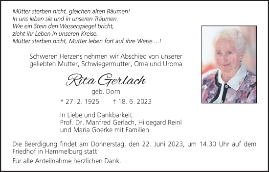 Anzeige von Rita Gerlach von MGO