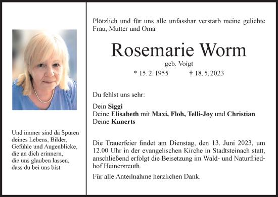 Anzeige von Rosemarie Worm von MGO