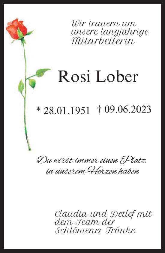 Anzeige von Rosi Lober von MGO