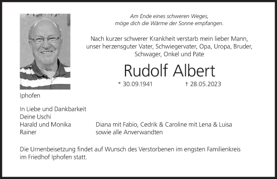 Anzeige von Rudolf Albert von MGO