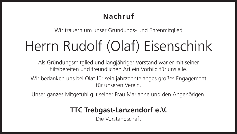  Traueranzeige für Rudolf Eisenschink vom 21.06.2023 aus MGO