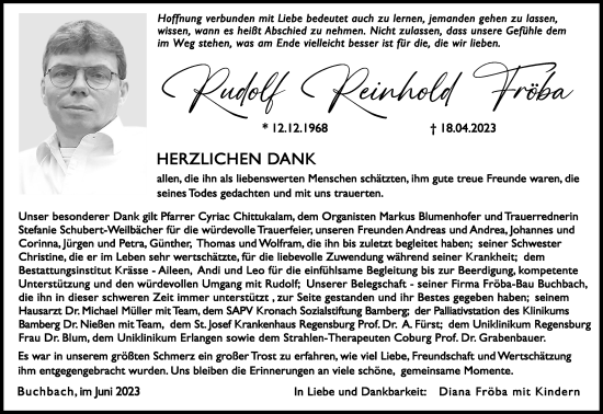 Anzeige von Rudolf Reinhold Fröba von MGO