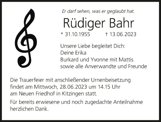 Anzeige von Rüdiger Bahr von MGO