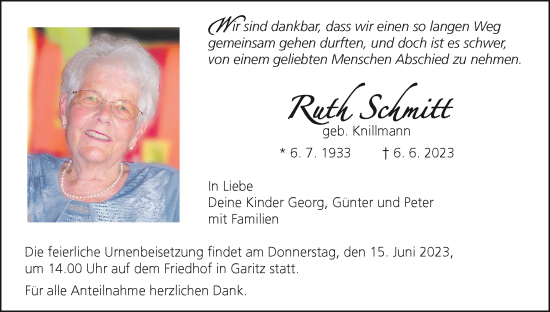 Anzeige von Ruth Schmitt von MGO