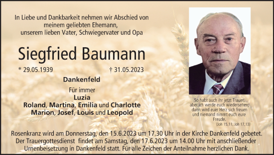 Anzeige von Siegfried Baumann von MGO
