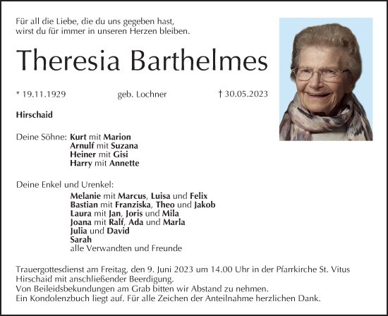 Anzeige von Theresia Barthelmes von MGO