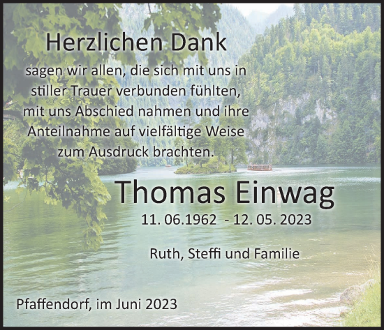 Anzeige von Thomas Einwag von MGO