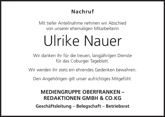 Anzeige von Ulrike Nauer von MGO