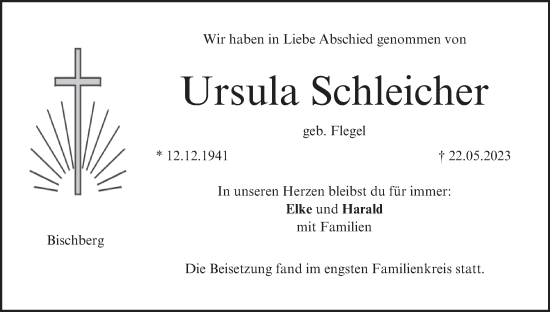 Anzeige von Ursula Schleicher von MGO