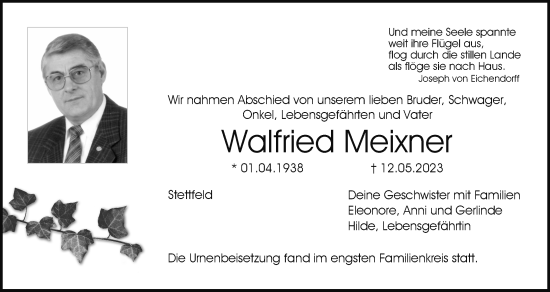 Anzeige von Walfried Meixner von MGO