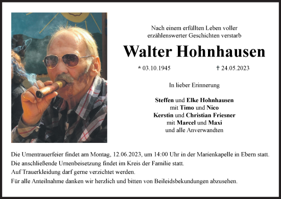 Anzeige von Walter Hohnhausen von MGO