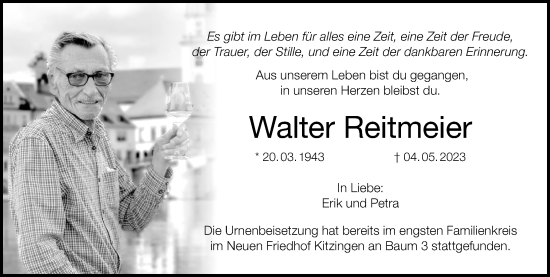 Anzeige von Walter Reitmeier von MGO