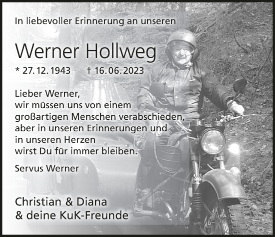 Anzeige von Werner Hollweg von MGO