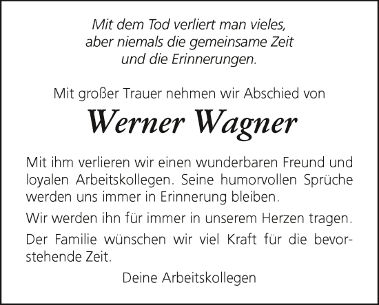 Anzeige von Werner Wagner von MGO