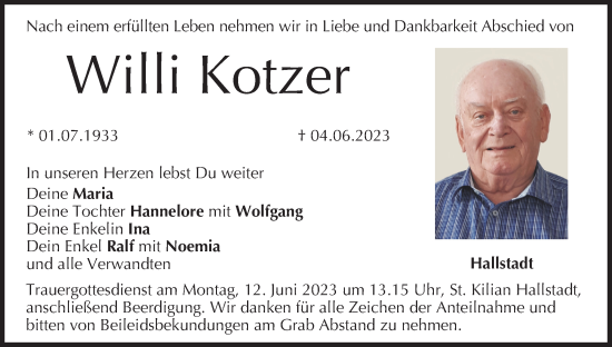 Anzeige von Willi Kotzer von MGO