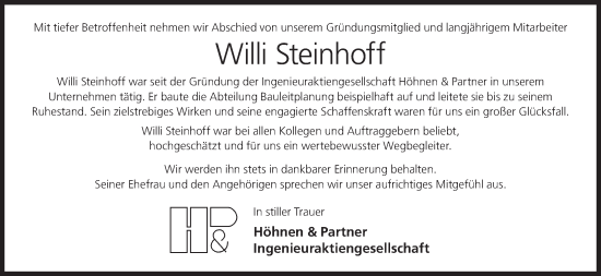 Anzeige von Willi Steinhoff von MGO