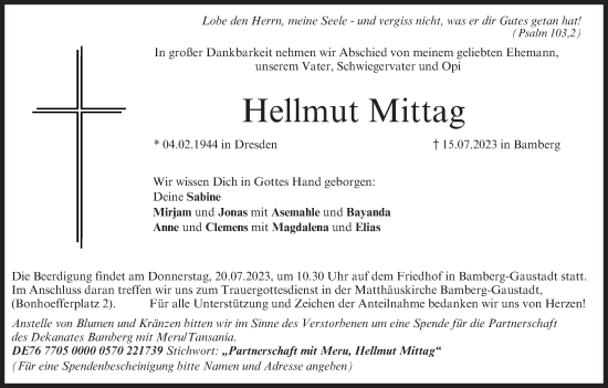 Anzeige von Hellmut Mittag von MGO
