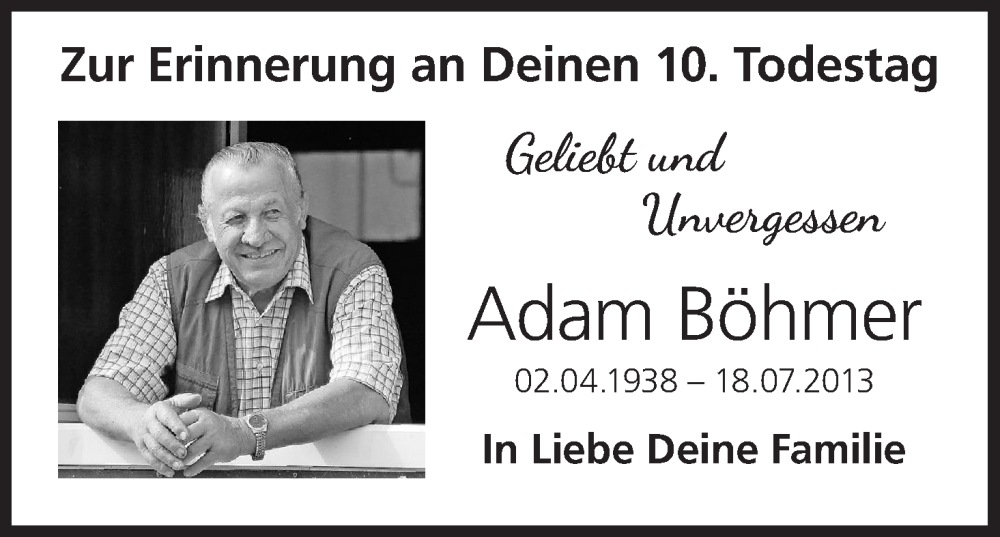  Traueranzeige für Adam Böhmer vom 18.07.2023 aus MGO