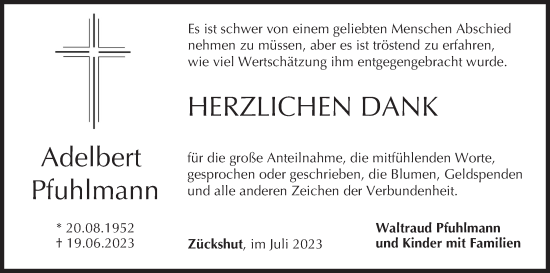 Anzeige von Adelbert Pfuhlmann von MGO