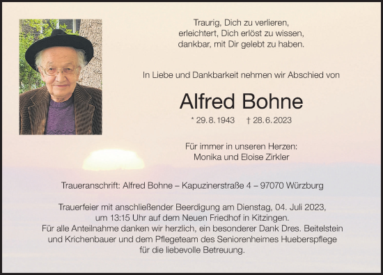 Anzeige von Alfred Bohne von MGO