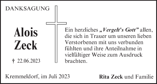 Anzeige von Alois Zeck von MGO