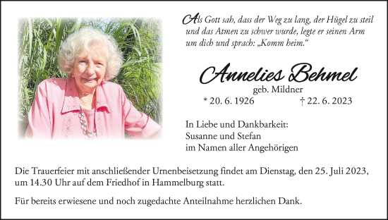 Anzeige von Annelies Behmel von MGO