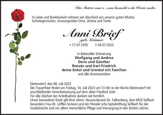 Anzeige von Anni Brief von MGO