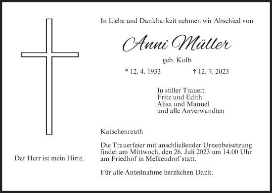 Anzeige von Anni Müller von MGO