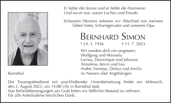 Anzeige von Bernhard Simon von MGO
