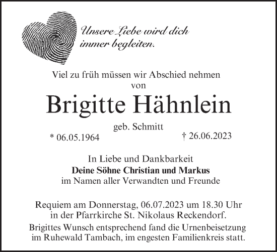 Anzeige von Brigitte Hähnlein von MGO