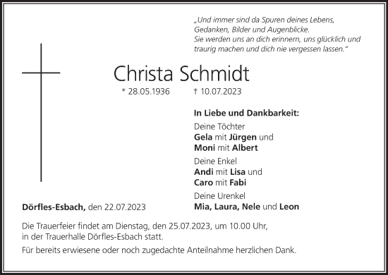Anzeige von Christa Schmidt von MGO