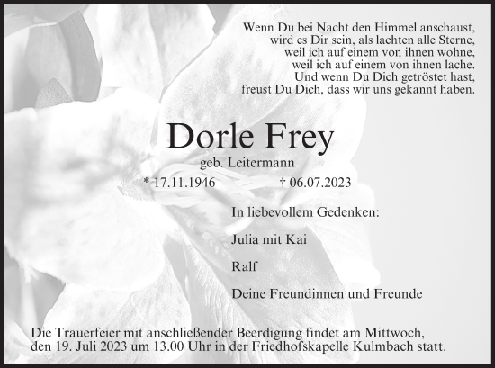 Anzeige von Dorle Frey von MGO