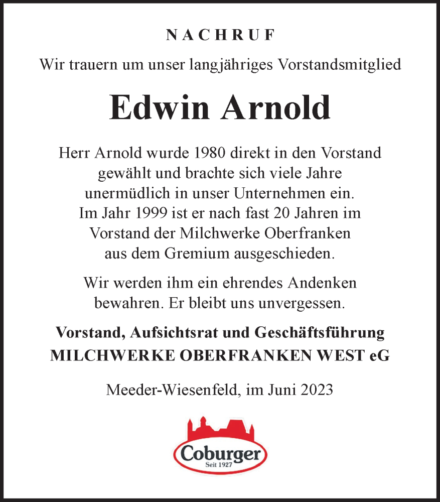  Traueranzeige für Edwin Arnold vom 03.07.2023 aus MGO