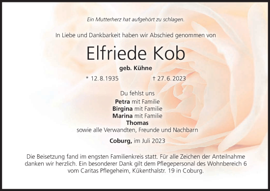 Anzeige von Elfriede Kob von MGO