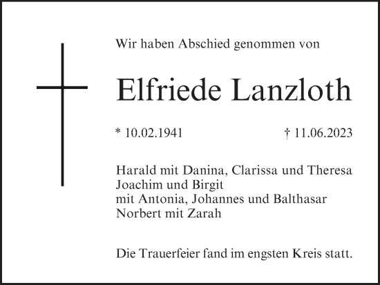 Anzeige von Elfriede Lanzloth von MGO