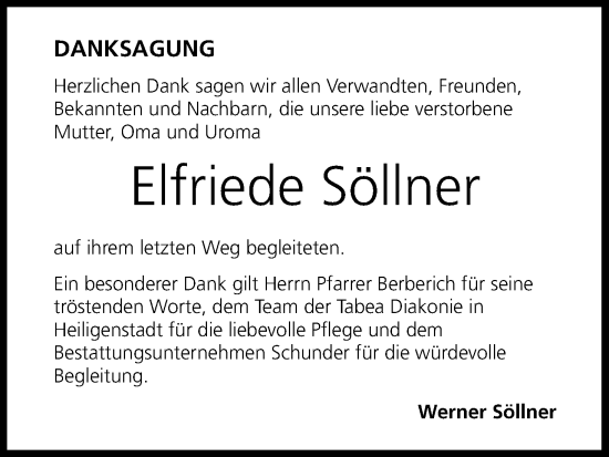 Anzeige von Elfriede Söllner von MGO